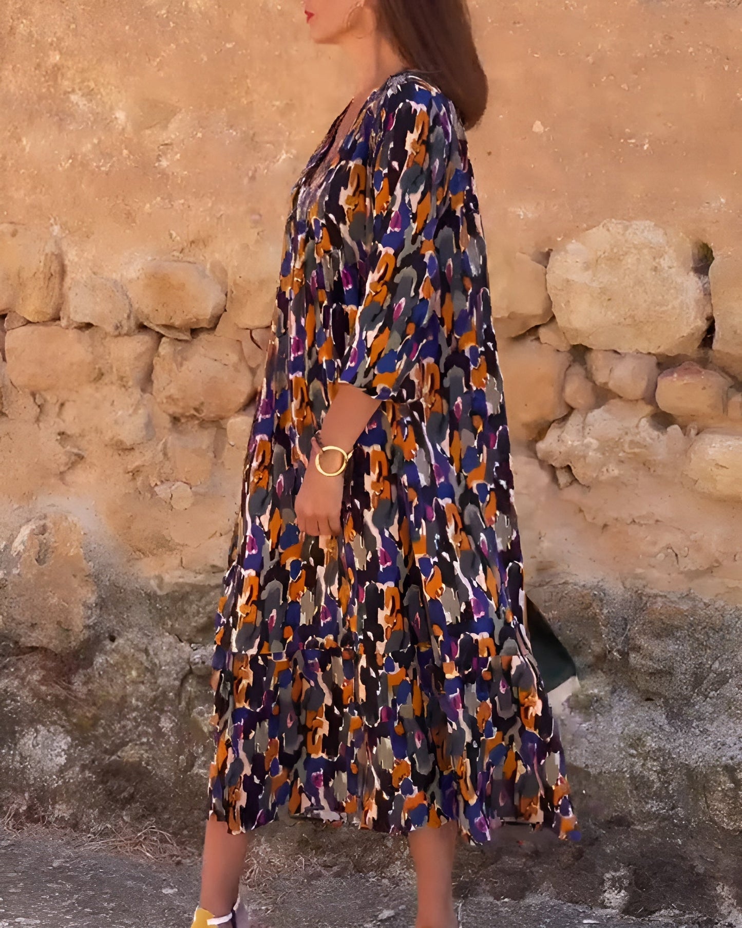 NANDA | COLOURFUL PRINT V-NECK DRESS