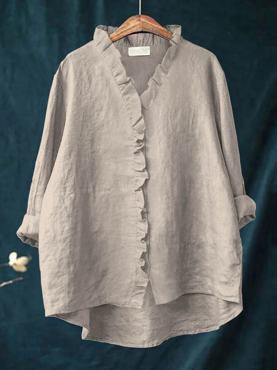 JANA | COTTON AND LINEN SHIRT WITH RUFFLES