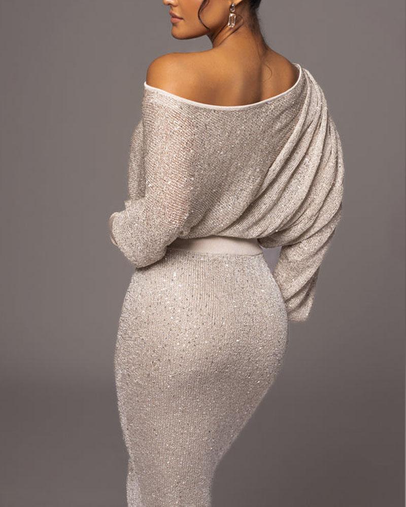 Riva - Elegant Knitted Off Shoulder Maxi Dress