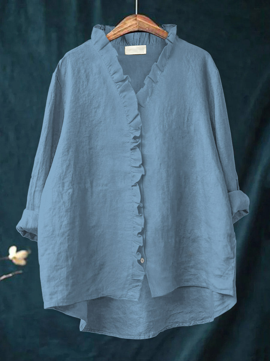 JANA | COTTON AND LINEN SHIRT WITH RUFFLES