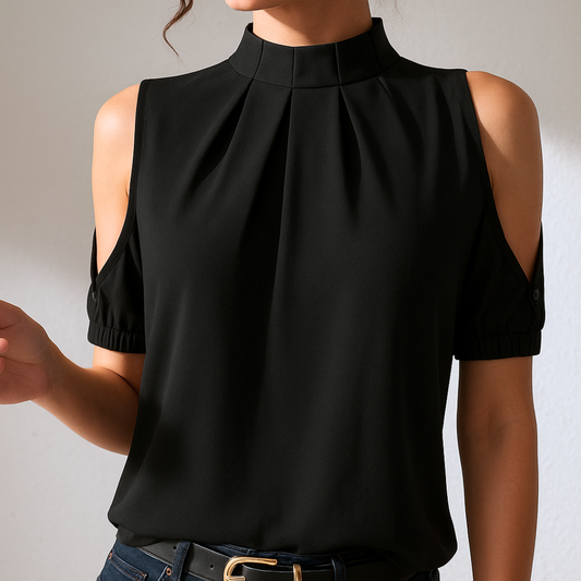 NORA | BLACK PLEATED TOP WITH SPLIT SLEEVES