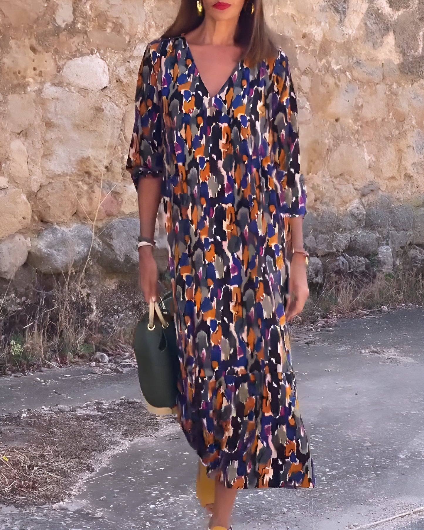 NANDA | COLOURFUL PRINT V-NECK DRESS