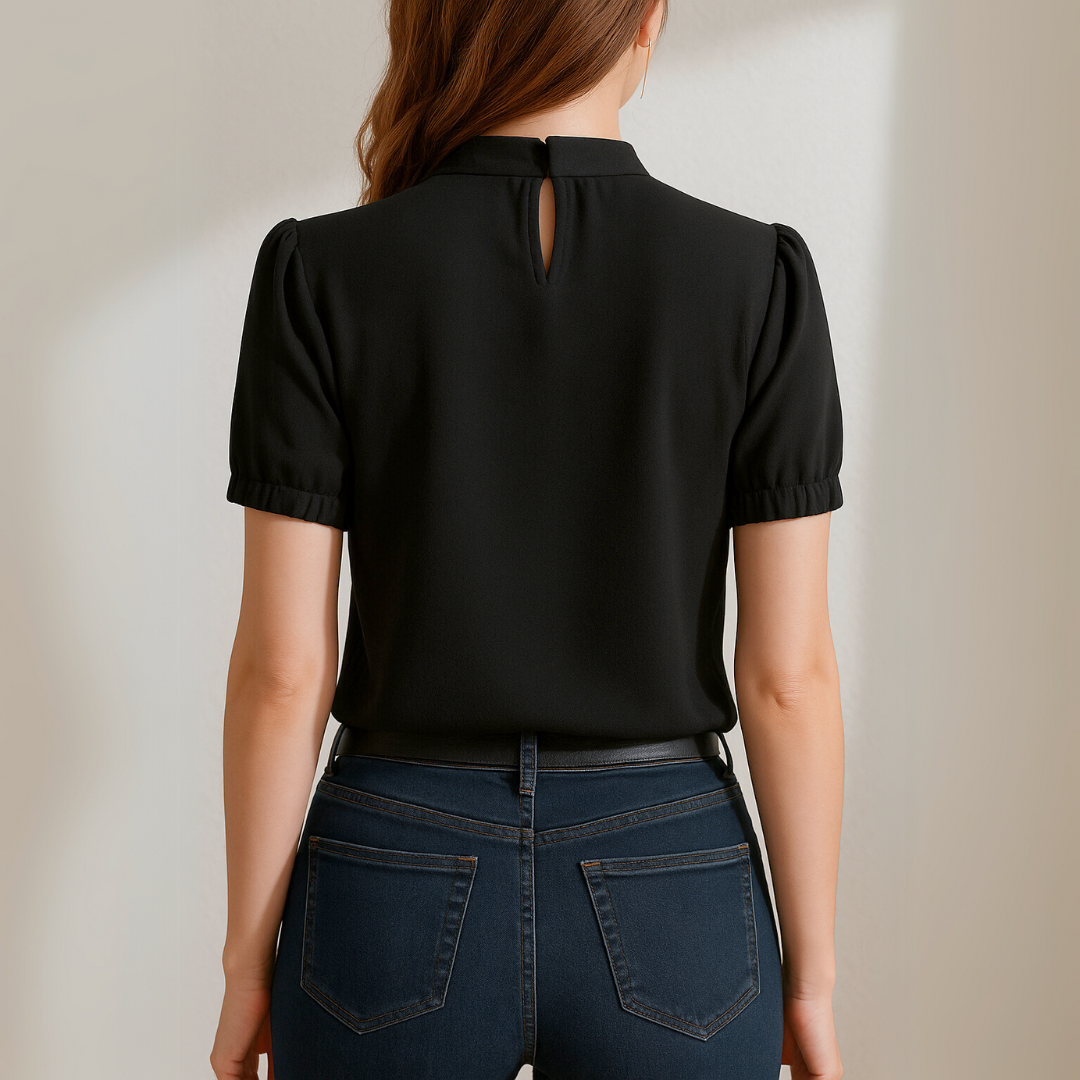 NORA | BLACK PLEATED TOP WITH SPLIT SLEEVES