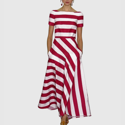 Rowena - Short Sleeve Stripe Maxi Dress