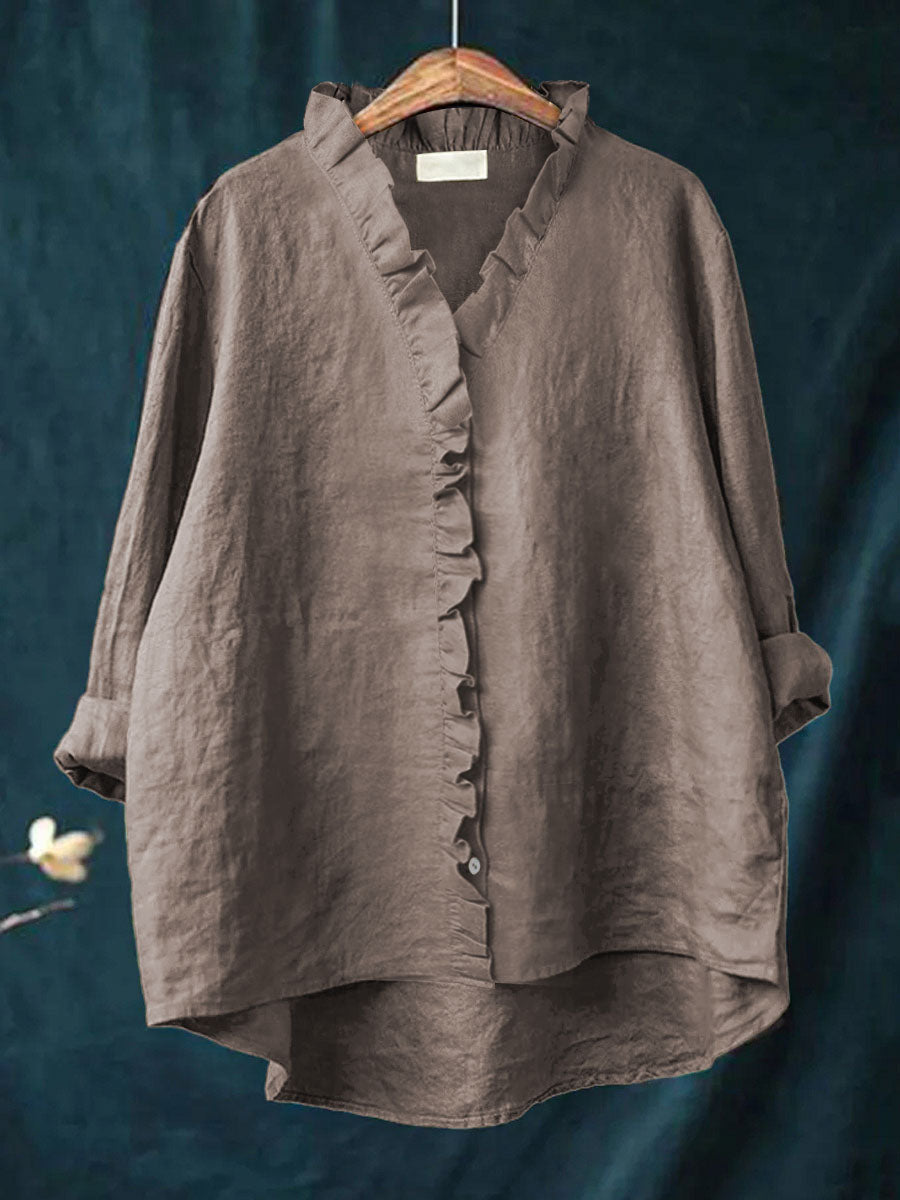 JANA | COTTON AND LINEN SHIRT WITH RUFFLES