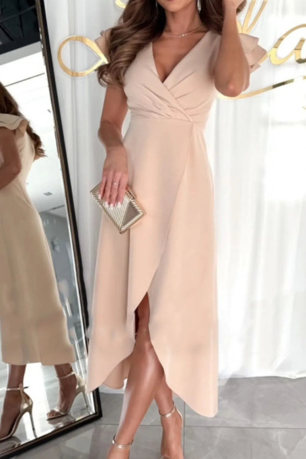 Mandy - Chic Wrap V-Neck Midi Dress