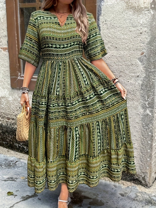 Sylpha - Elegant Ethnic Print Bohemian Dress
