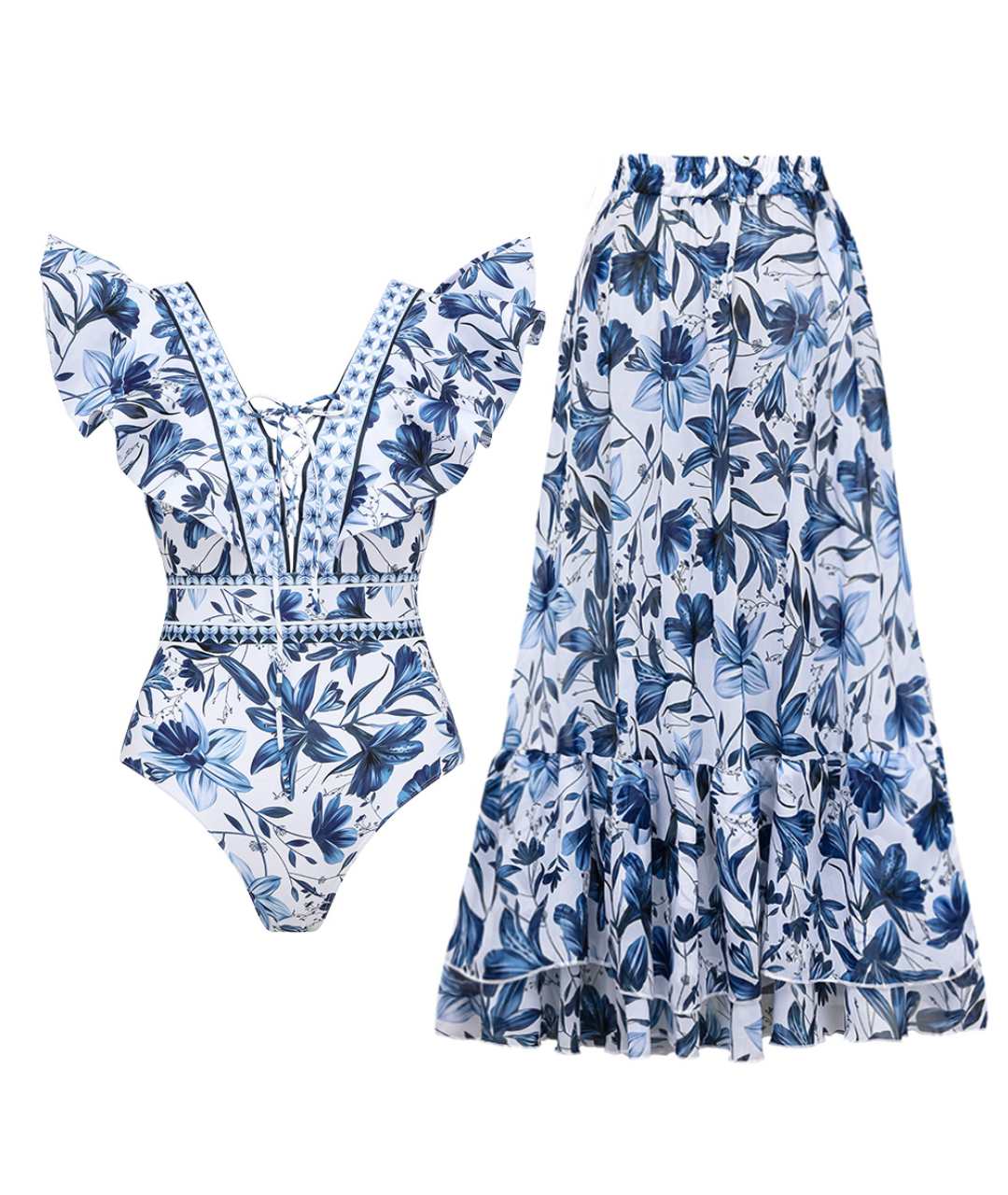 AMELIA | 2 IN 1 V-NECK SWIMSUIT WITH MATCHING SKIRT