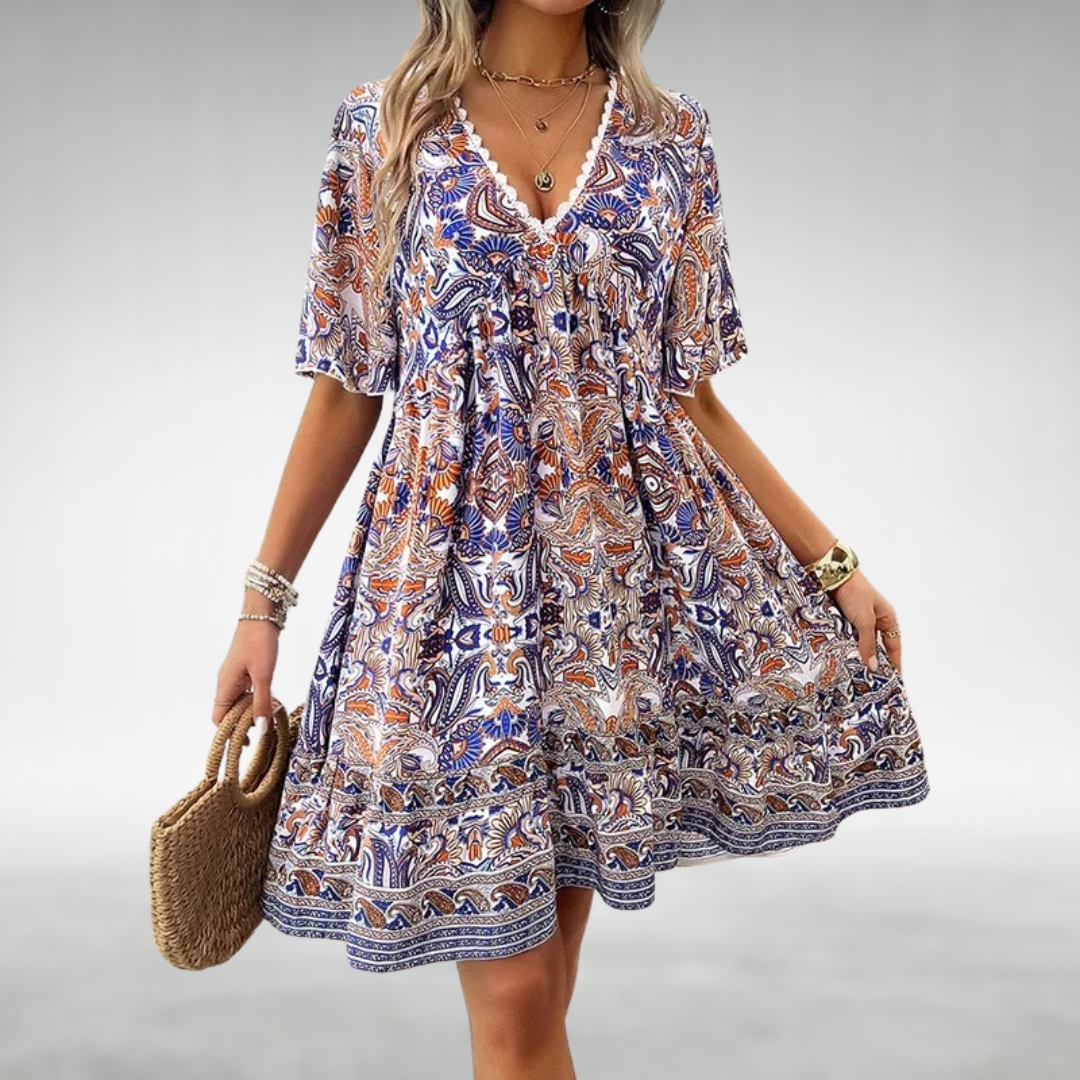Adriana - Bohemian Summer Paisley Print Mini Dress