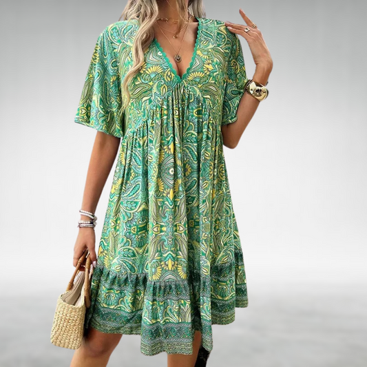 Adriana - Bohemian Summer Paisley Print Mini Dress