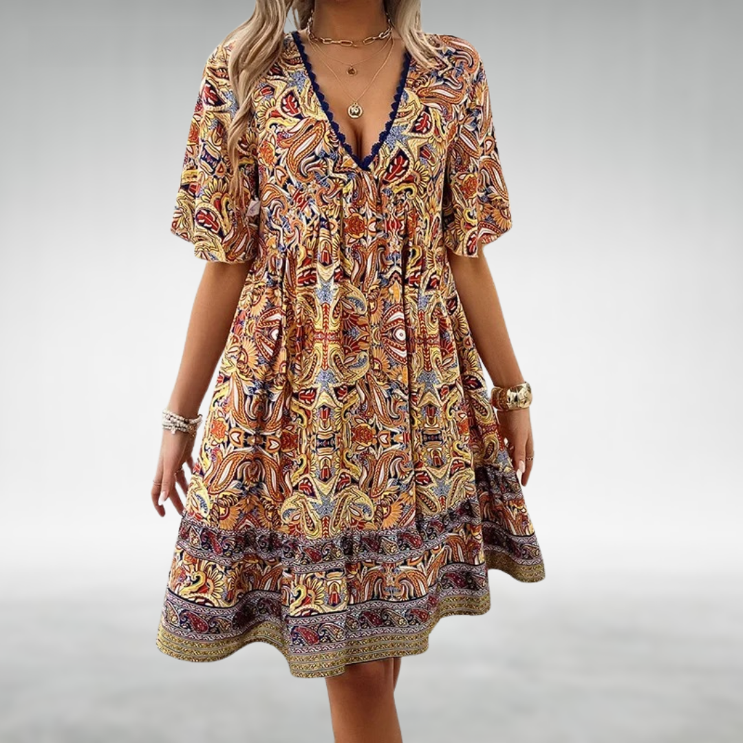 Adriana - Bohemian Summer Paisley Print Mini Dress