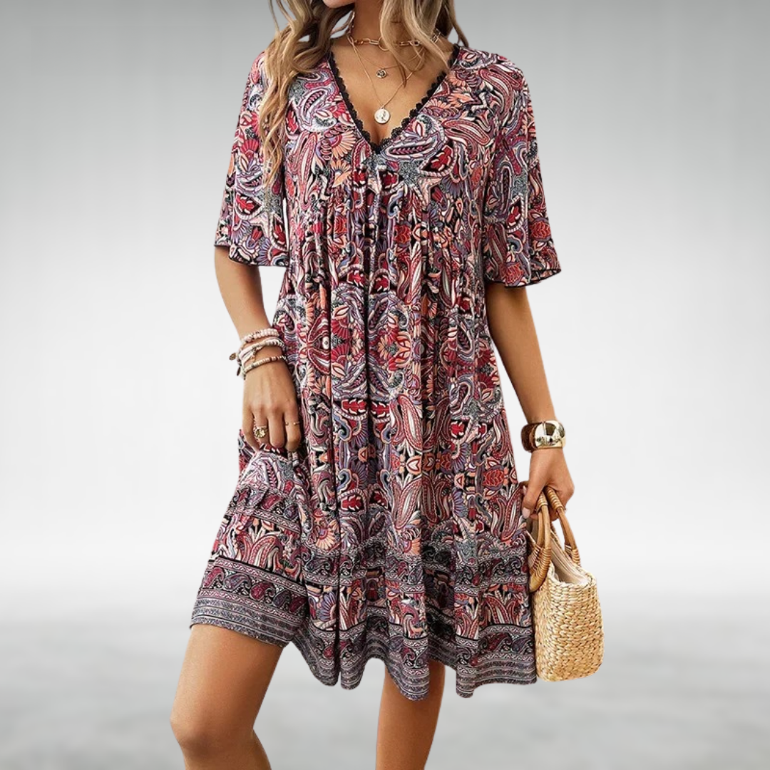 Adriana - Bohemian Summer Paisley Print Mini Dress