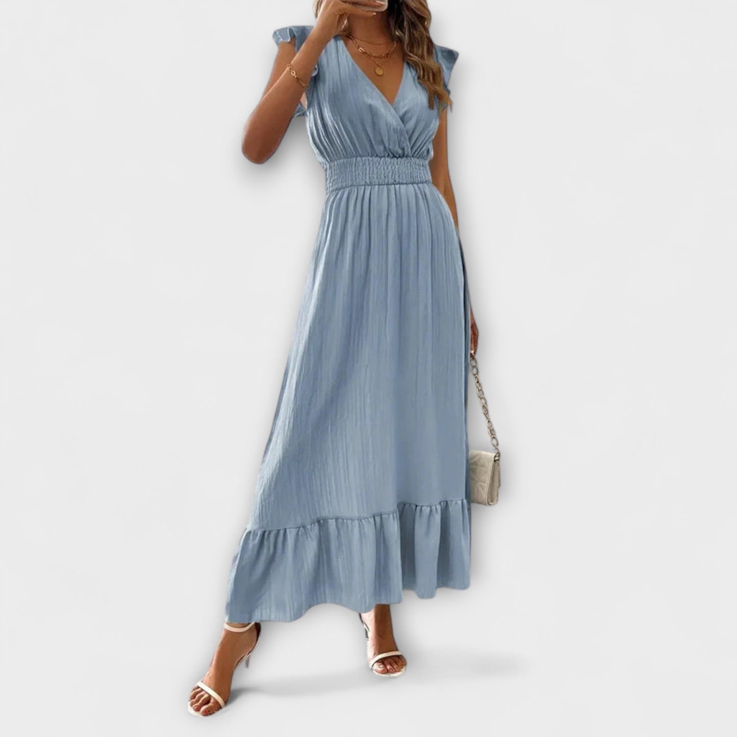 Emma - Maxi dress with ruffled sleeves and deep V-neckline