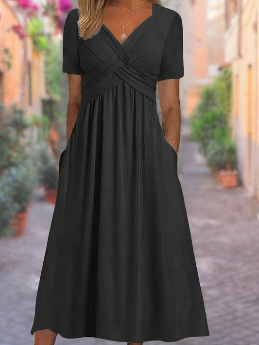 Florence -  Elegant Loose Fit V-Neck Dress