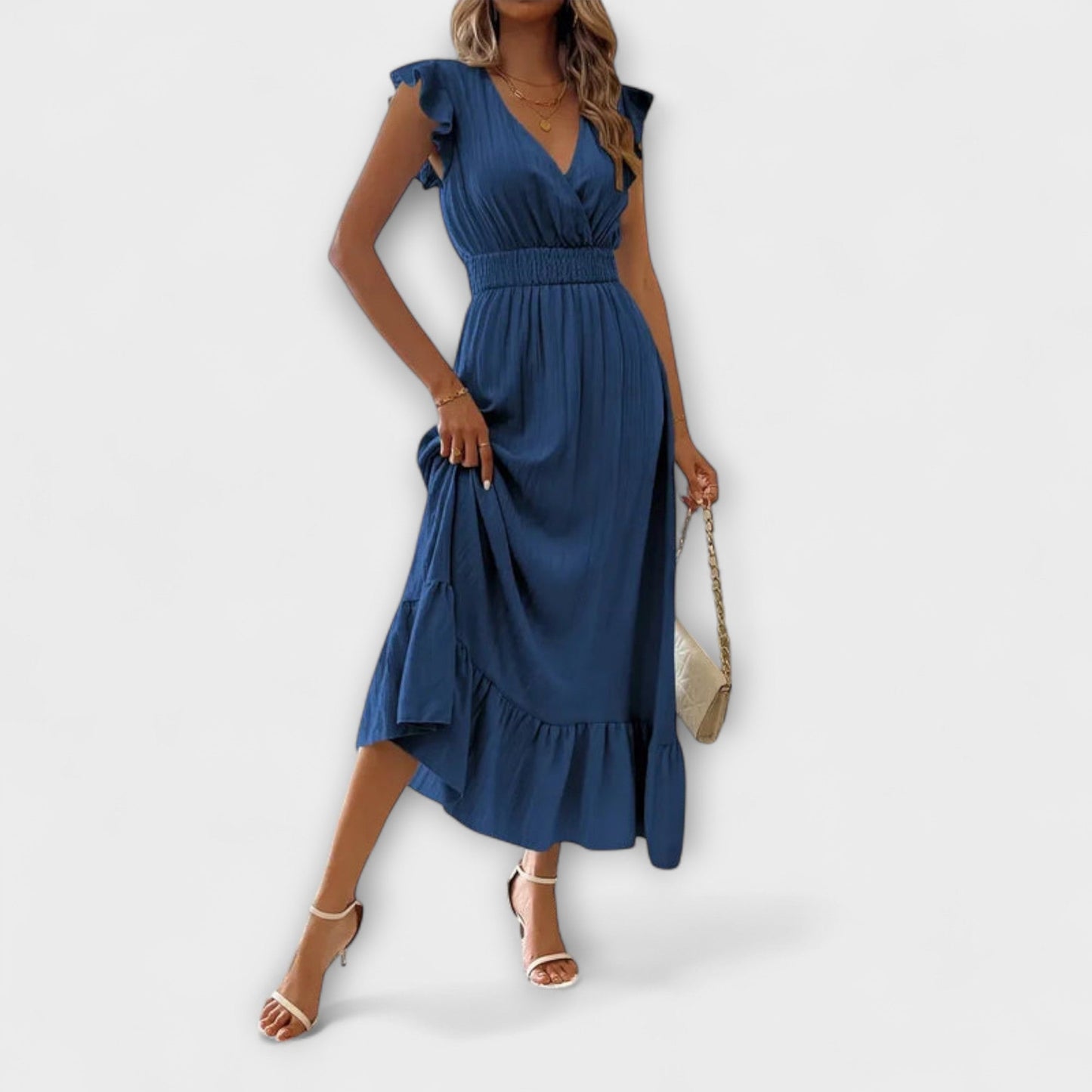 Emma - Maxi dress with ruffled sleeves and deep V-neckline