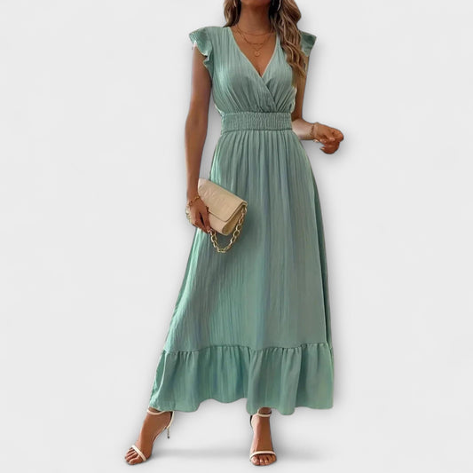 Emma - Maxi dress with ruffled sleeves and deep V-neckline