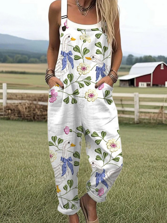 Vintage Floral Wide Leg Jumpsuit - Soft Comfort & Effortless Style