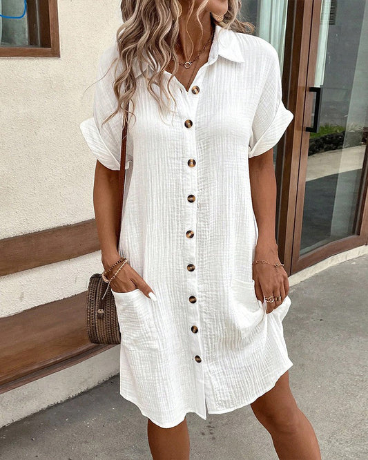Hailey - Women’s Retro Cotton Linen Shirt Dress