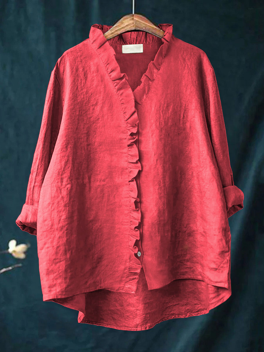 JANA | COTTON AND LINEN SHIRT WITH RUFFLES
