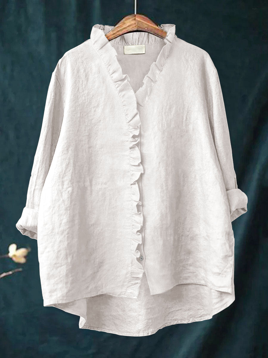 JANA | COTTON AND LINEN SHIRT WITH RUFFLES