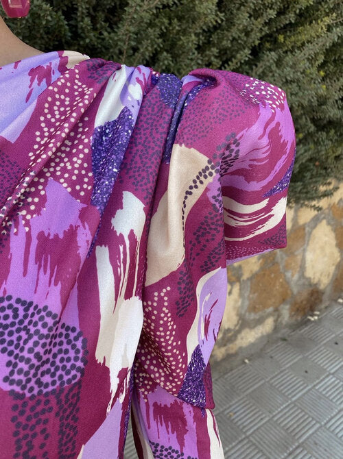 Yllana - Purple Puff One Shoulder Midi Dress