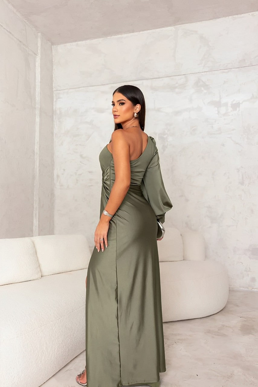 BELIZE | ONE-SHOULDER SATIN EVENING DRESS